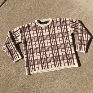Shein Dazy beige brown and burgundy plaid knit sweater